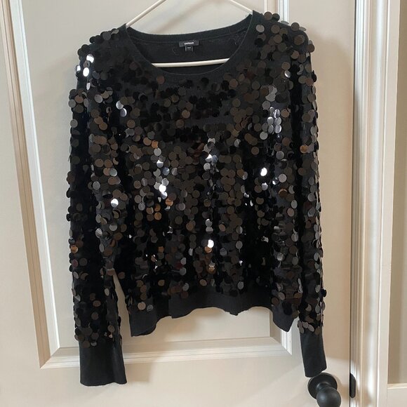 🎉 HOST PICK 🎉 Express Black Sequin Top Size Large - Picture 2 of 9